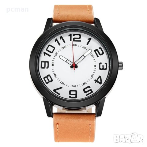 MOONBIFFY Black White Brown 0589 мъжки кварцов часовник с кожена каишка, снимка 2 - Мъжки - 41618786