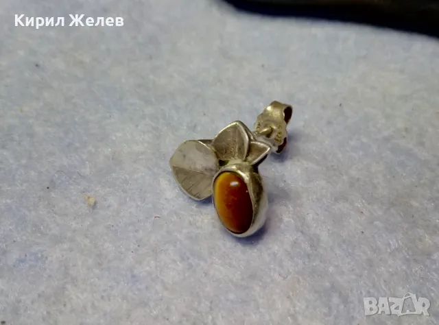 ФЛОРАЛНА СРЕБЪРНА ОБЕЦА ЦВЕТЕ СРЕБРО 925 с ПОЛИРАН КАМЪК ТИГРОВО ОКО ФИНА РЪЧНА ИЗРАБОТКА 48650