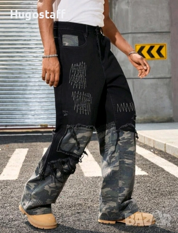 Нови черни камуфлаж baggy дънки Casual Loose Fit Jeans панталони карго Л/34, снимка 5 - Дънки - 53134626