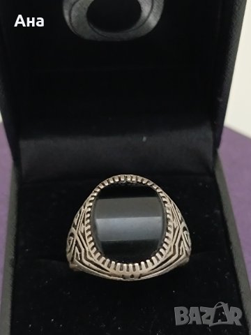 Красив сребърен пръстен маркиран Черен ахат #63В, снимка 6 - Пръстени - 44383206