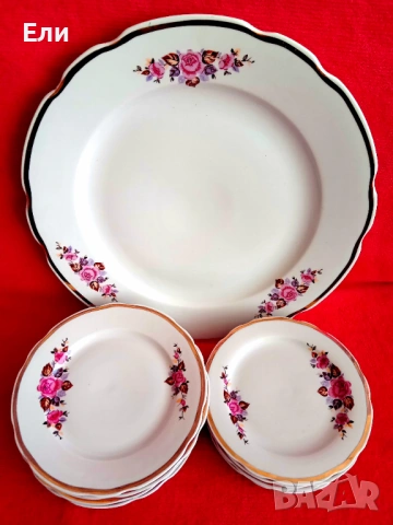 Царски руски сервиз.За торта и сладкиши.Златен кант.Ръчно рисуван.