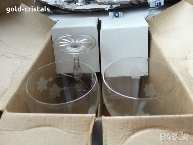 Ретро стъклени кристални чаши гравирани, снимка 3 - Антикварни и старинни предмети - 34478682