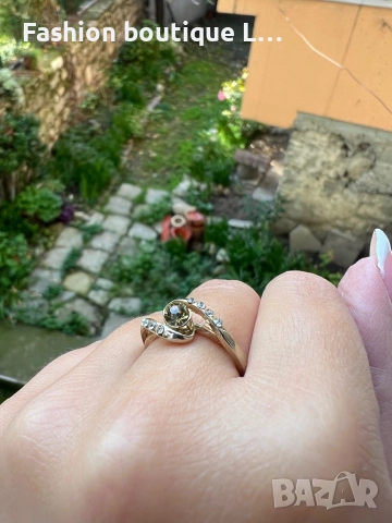 Златен пръстен с блестящи камъчета ❤️, снимка 3 - Пръстени - 52413486