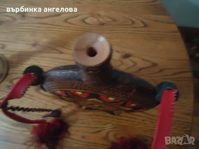 Бъклица, дървена,ръчно рисувана, шарки с пирограф, снимка 3 - Колекции - 49695912