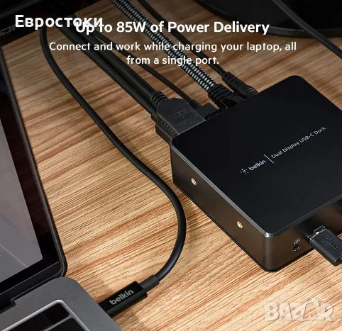 Докинг станция Belkin USB-C Dual Display, цвят: черно. Продукт без фирмена опаковка. Без забележки, снимка 5 - Други - 49593766