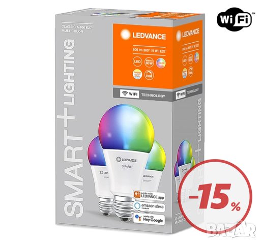 RGB Smart Крушка – LEDVANCE E27 Wi-Fi SMART+ 9 W – 1/2/3 бр. комплекти, снимка 7 - Крушки - 41568981