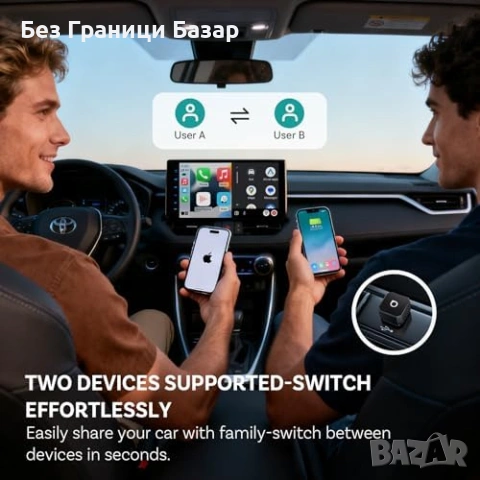 Нов Безжичен адаптер CarPlay/Android Auto USB-C с памет за 2 телефона, снимка 6 - Друга електроника - 53517778