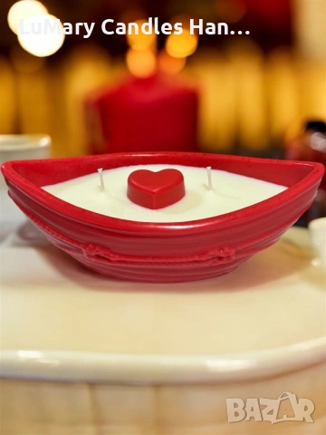 Свещ “Червена лодка със сърце”, снимка 4 - Декорация за дома - 53222983