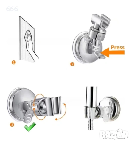 Стойка за душ слушалка, вендуза, регулируема, пластмасова, сребриста, снимка 8 - Други стоки за дома - 53504775