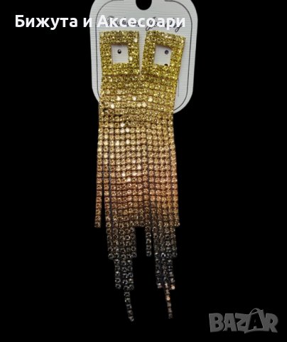 Висящи обеци със златни кристали , снимка 1