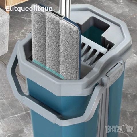 Комплект за почистване с плосък моп и кофа със система за изстискване, снимка 6 - Други - 52337406