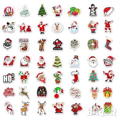 50 бр Коледни цветни самозалепващи лепенки стикери за украса декор картонена торта ръчна изработка, снимка 3 - Други - 35858315