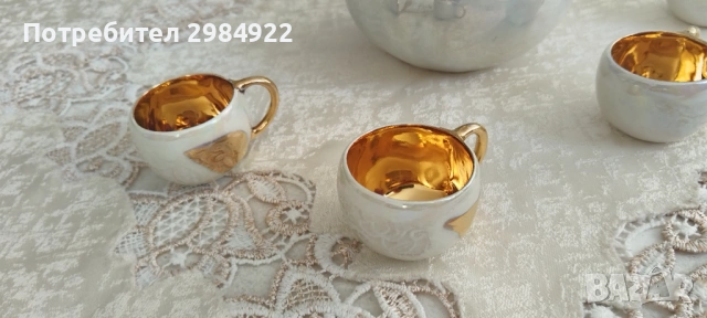 Комплект за ликьор седеф и позлата Императорски порцелан Франция, снимка 5 - Антикварни и старинни предмети - 53441719