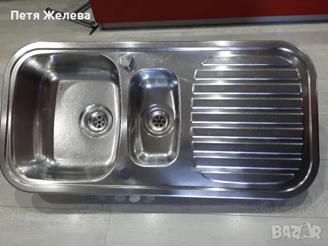 Двойна емайлирана мивка със сифон  97,7/48см