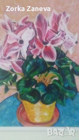 цветя-авторска картина 40/30 в рамка, снимка 2 - Картини - 41637468