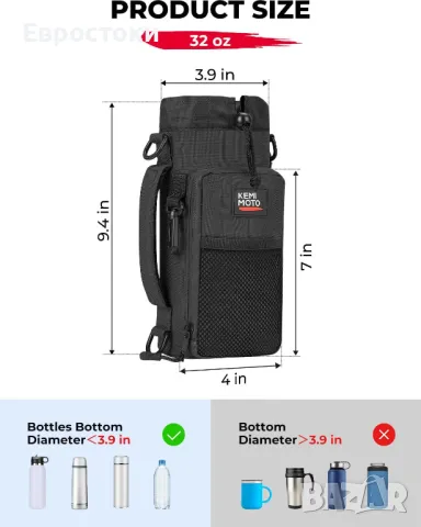 KEMIMOTO Чанта за бутилка вода, с регулируема презрамка, за туризъм, къмпинг, риболов, снимка 2 - Екипировка - 49263453
