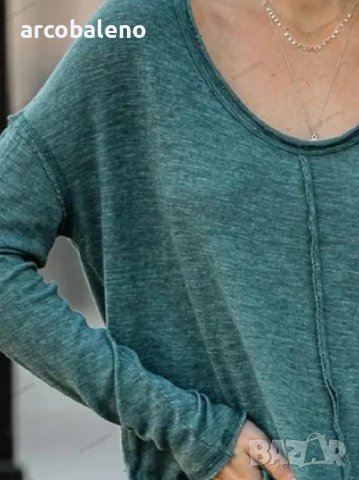 Ежедневна дамска блуза с V-образно деколте и дълги ръкави, 4цвята - 023, снимка 13 - Блузи с дълъг ръкав и пуловери - 39782201