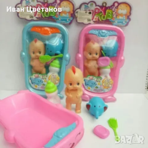 Комплект за деца - Кукла с бебешка вана и аксесоари за баня