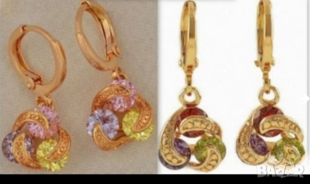 Атрактивни висящи обеци 9к попълнено злато с нежни цирконии 15 лв., снимка 3 - Обеци - 51775363