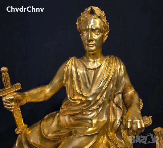 Франция 1827г/62см-12кг/стар фигурален каминен часовник Юлий Цезар/бронз-злато, снимка 7 - Антикварни и старинни предмети - 56046203