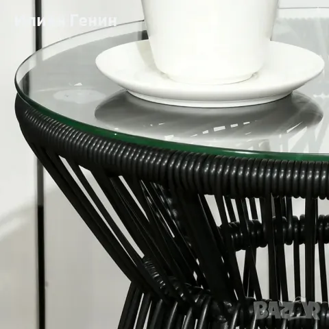 Outsunny Градинска маса от ратан, странична маса, стъклен плот, PE ратан, 40 см x 40 см x 42 см, снимка 2 - Градински мебели, декорация  - 50366061