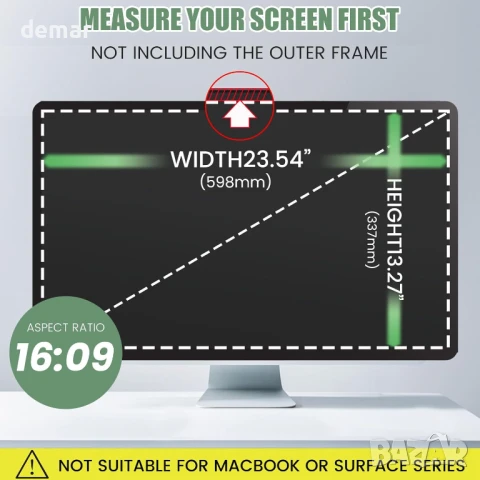 EliWhale филтър за екран за поверителност,27-инчов 16:9(598 ммx337 мм), снимка 2 - Монитори - 50778567
