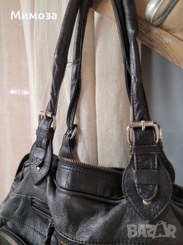 BON' A PARTE естествена кожа, черна чанта  с много джобчета, снимка 16 - Чанти - 41042803