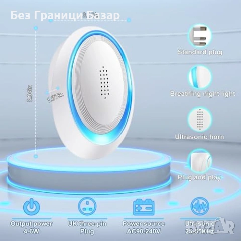 Нов комплект 6 броя Ултразвуков уред против вредители за UK контакт – мишки и хлебарки, снимка 3 - Други стоки за дома - 53648674