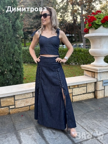 Дълга дънкова  пола с капси XS, S, M , L, XL, снимка 2 - Поли - 52443185