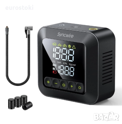 Преносима помпа за гуми Syncwire, преносим въздушен компресор 150 PSI за автомобилни гуми