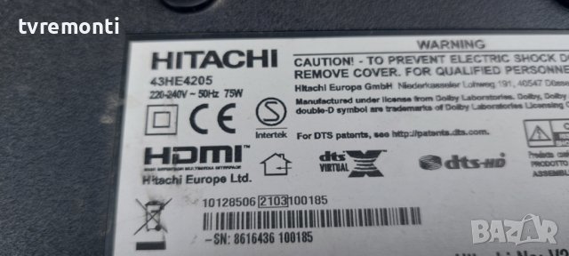 MAIN BOARD 17MB181TC for Hitachi 43HE4205 for 43inc, снимка 6 - Части и Платки - 41951673