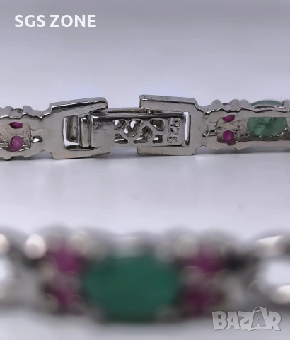 Ръчно изработена сребърна гривна с изумруди и рубини, снимка 4 - Гривни - 52569418