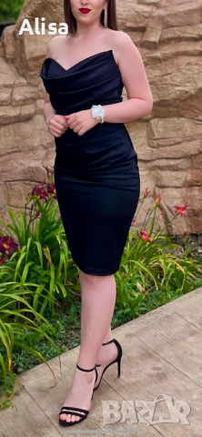 Официална черна сатенена рокля, снимка 3 - Рокли - 44569300