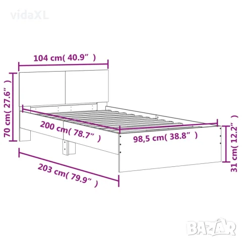 vidaXL Рамка за легло с табла, бяла, 100x200 см, инженерно дърво, снимка 10 - Спални и легла - 56148079