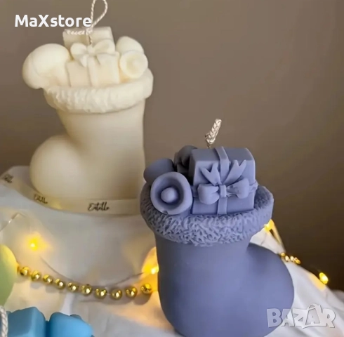 3D Голям коледен ботуш с подаръци Силиконов молд форма за свещи гипс сапун смола 