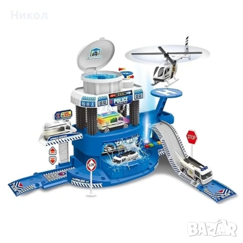 Автомивка с вода и паркинг с пътни знаци, с променяща цвета си кола и хеликоптер POLICE , снимка 6 - Коли, камиони, мотори, писти - 53844355