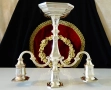 Посребрен свещник тройка,троен свещник от мед. , снимка 7