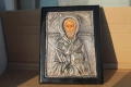 Гръцка икона ръчно рисувана със сребърен обков, снимка 1