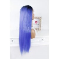 Дълга права синя лейс фронт перука Алиа, снимка 3 - Аксесоари за коса - 35901548
