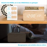 FiBiSonic LED безжичен бамбуков будилник, цифров,Qi безжично зареждане,3 аларми,за спалня/офис, снимка 8 - Безжични зарядни - 40164943