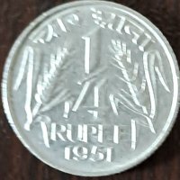 1/4 рупия 1951, Индия, снимка 1 - Нумизматика и бонистика - 44226510