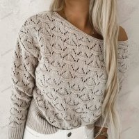 Дамски ежедневен пуловер с дълъг ръкав за работа с едно рамо - 023 , снимка 1 - Блузи с дълъг ръкав и пуловери - 42541087