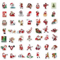 50 бр Коледни цветни самозалепващи лепенки стикери за украса декор картонена торта ръчна изработка, снимка 4 - Други - 35858315