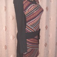 TEMPO M Черна елегантна рокля с фигури и кожена пандела , снимка 5 - Рокли - 38765318