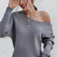 Дамски моден едноцветен секси свободен пуловер с дълъг ръкав и кухи външни рамена - 023, снимка 1 - Блузи с дълъг ръкав и пуловери - 39079012