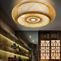 Таванна лампа от ратан естествен бамбук Полилей, снимка 6 - Лампи за таван - 34013589