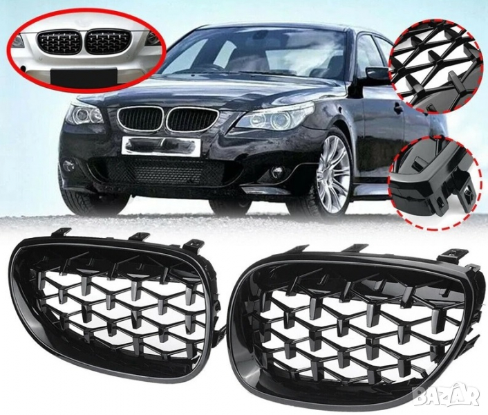бъбреци,решетки радиатор BMW E60 E61 Черен Гланц Лак М5 03-11 диамант, снимка 1