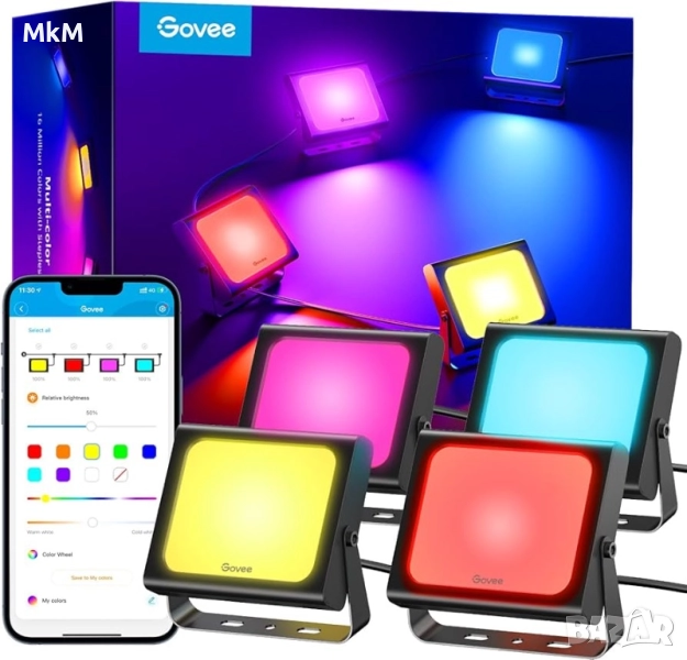 WiFi RGBICWW LED Външни Прожектори Govee Flood Lights - 46р Комплект, снимка 1