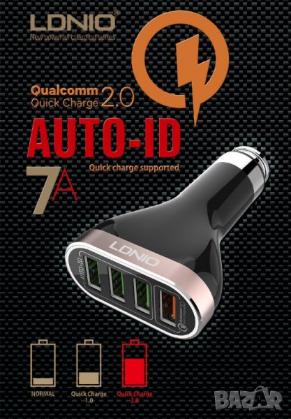 Зарядно за кола LDNIO C701Q / DC 12V -24V / с четири USB порта 7A за Apple iPhone , снимка 1