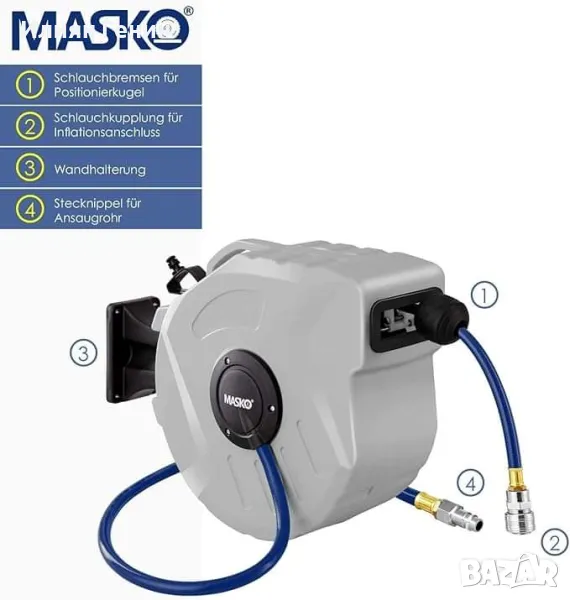 20m макара за маркуч със сгъстен въздух автоматична 1/4" връзка, снимка 1